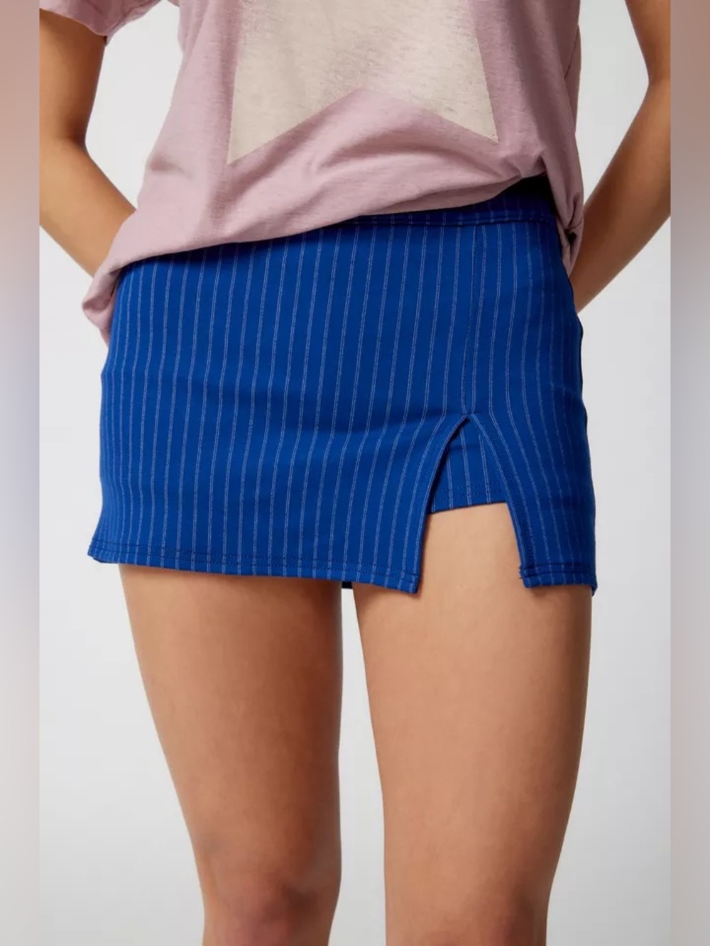 UO Urban Outfitters Grace Blue Striped Knit Micro Mini Skort